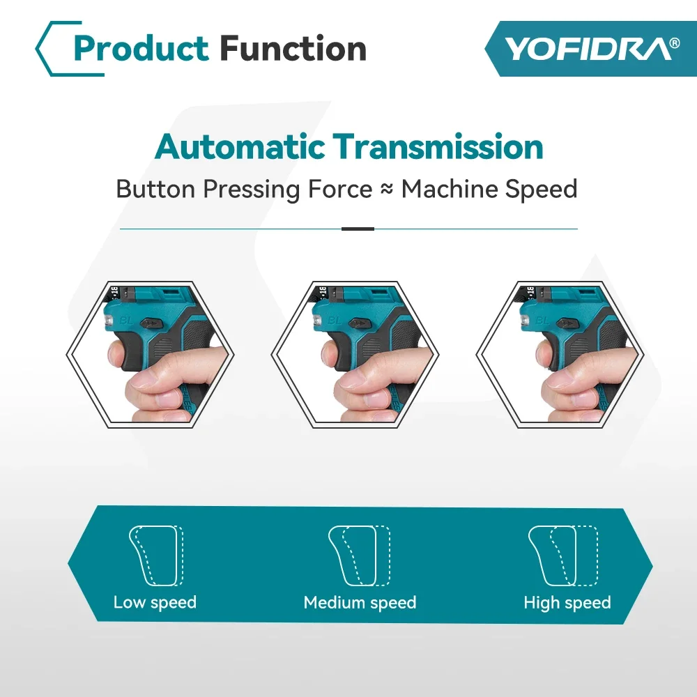 Imagem -03 - Yofidar em Chave de Fenda Elétrica sem Escova Martelo 24 Mais Furadeira sem Fio Chave de Impacto Ferramenta Elétrica para Makita 18v Bateria