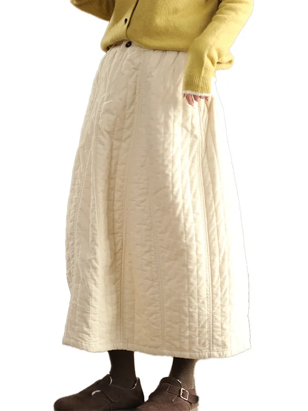 Inverno novo algodão feminino a linha saia casual cintura alta cintura elástica longa dr versátil commute sle saia bordada