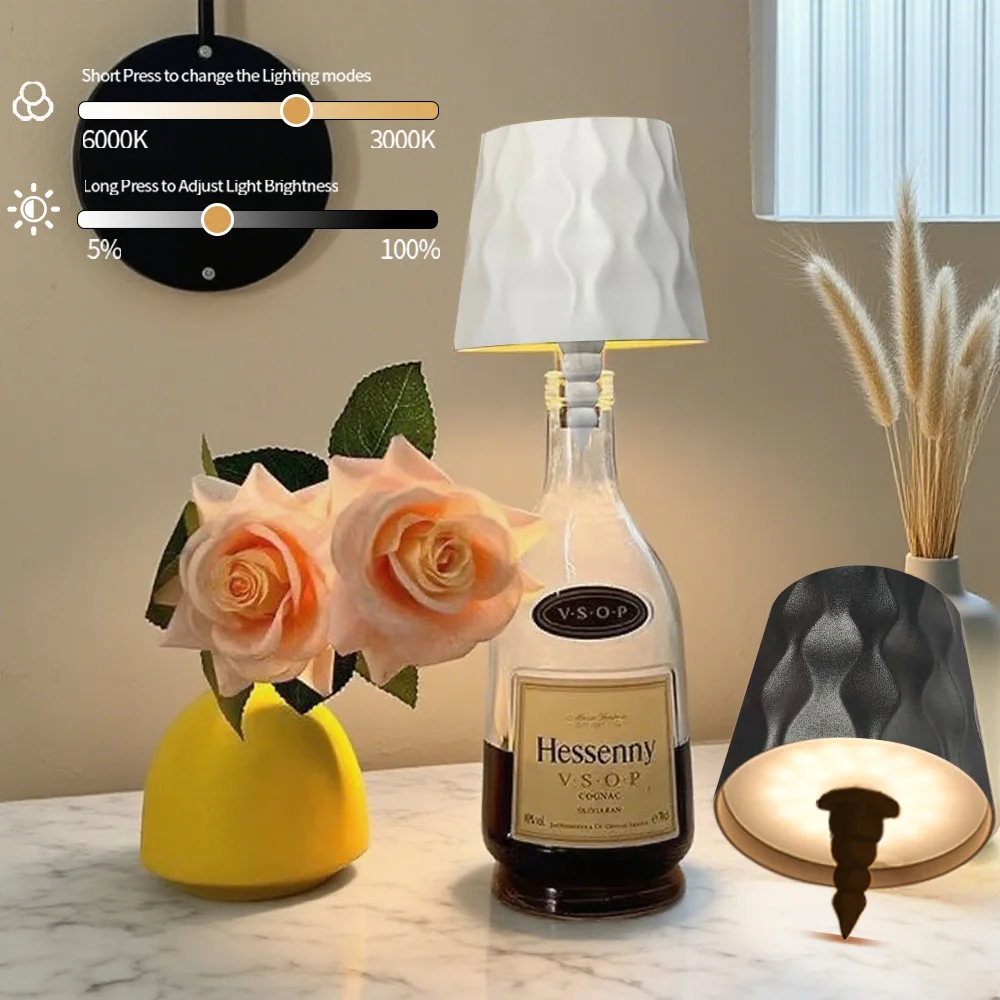 غطاء مصباح زجاجة لاسلكي مصابيح طاولة LED محمولة 3 ألوان ستبليس يعتم مصباح مكتبي لغرفة النوم بار المطاعم ديكور الحفلات