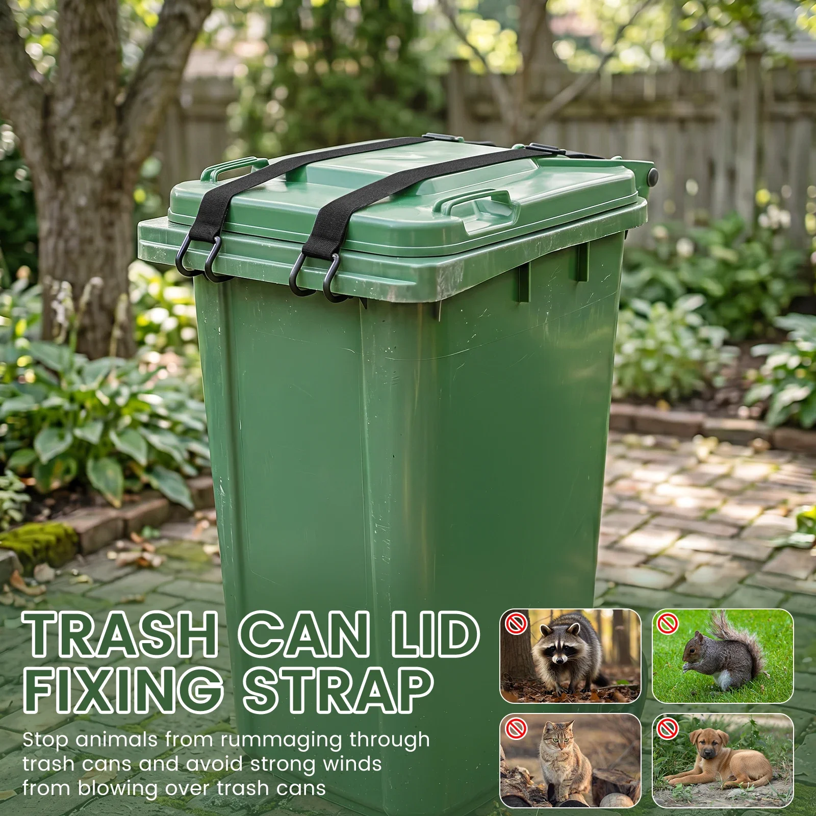 Adjustable Trash Can Lid Lock Animal Proof Garbage Bin Lock Heavy Duty Double Claw Windproof Secure Bin Lid Holder for Outdoor