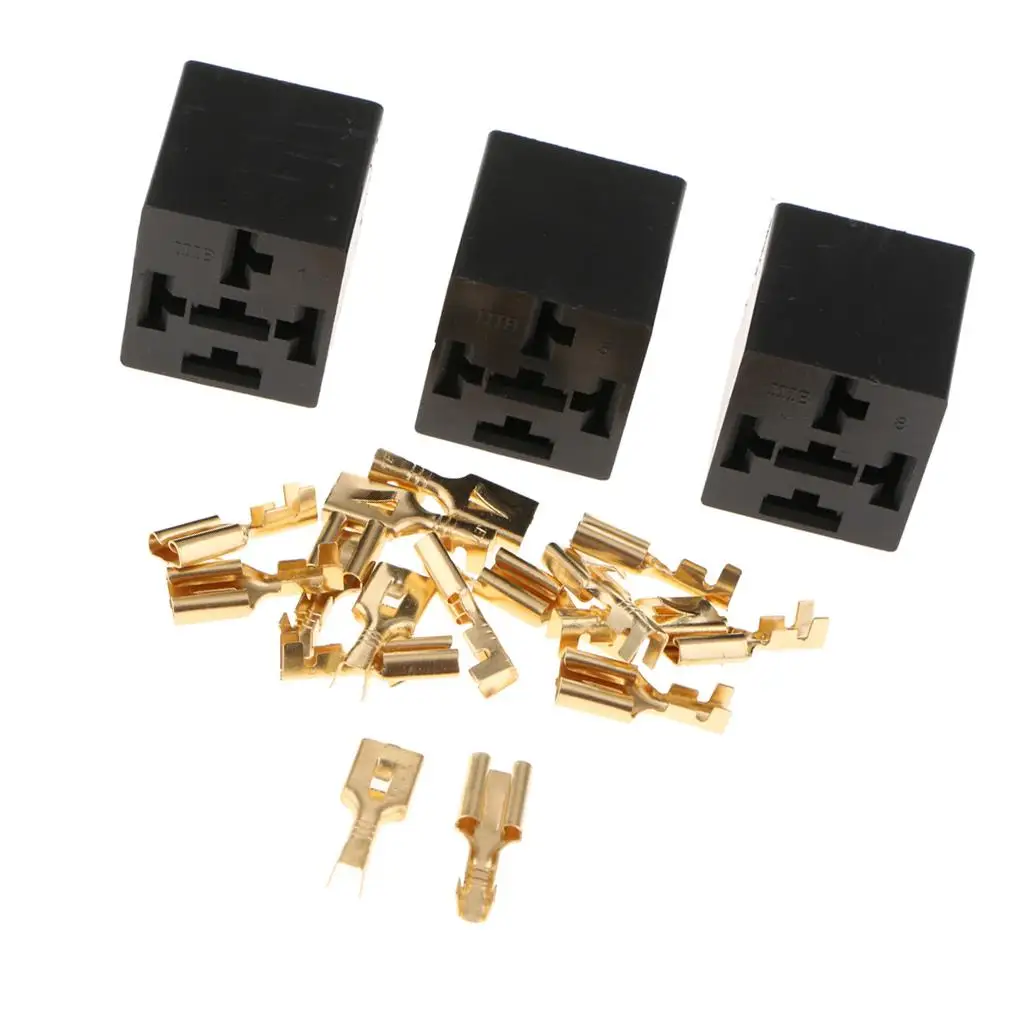 3Pcs/Set 5 Pin Automotive Relay Socket Connector with Terminals 40A