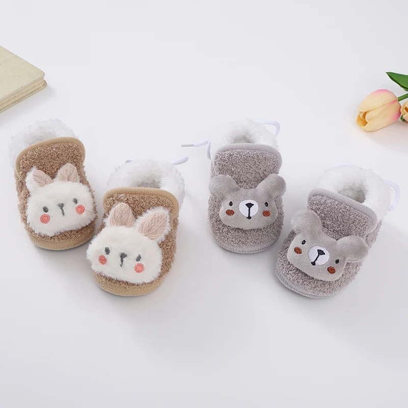 Baby Snow Shoes Boy Girl Booties Winter Warm Cartoon Animal Toddler Prewalkers Cotton Soft Anti-Slip Infant Newborn Crib Shoes