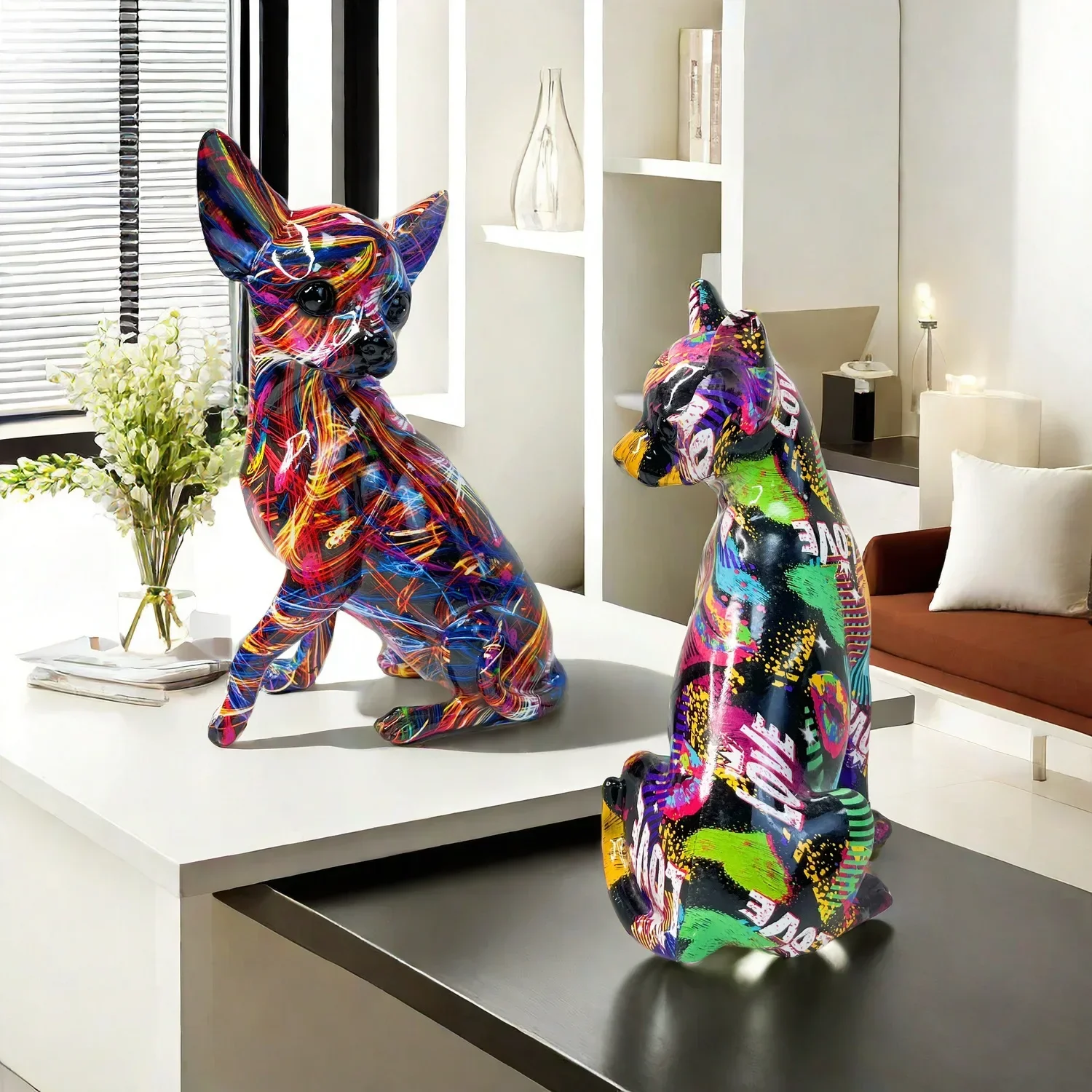 カラフルな家の装飾リビングルームの入り口犬の置物デスクトップ樹脂工芸品家の装飾アクセサリー家の装飾