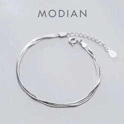 Modian Simple Three Layer Snake Bone Chain for Women 925 Sterling Silver Fashion Link Chain Bracelet Fine Jewelry 2020 Design