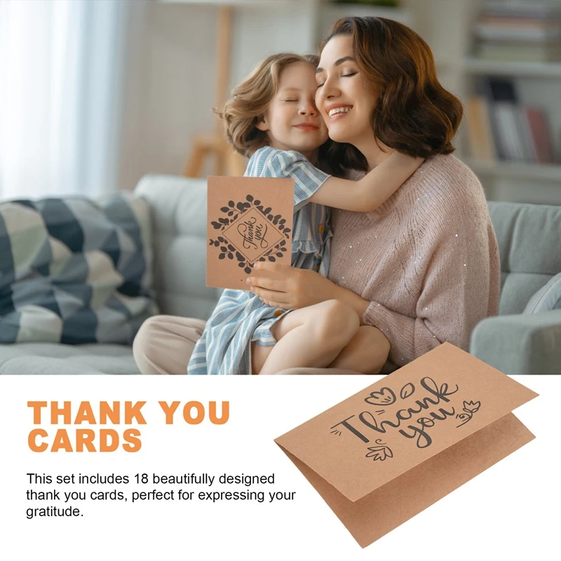18PCS Thank You Greeting Cards Set With Envelopes And Stickers Multi-Design Paper Cards For Any Recipient With Keychain