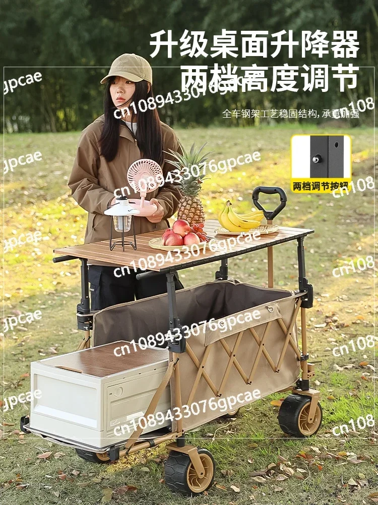 Camper Camping Cart Outdoor Folding Cart Picnic Stall Trailer Children Can Lie Down and Gather Camp Car