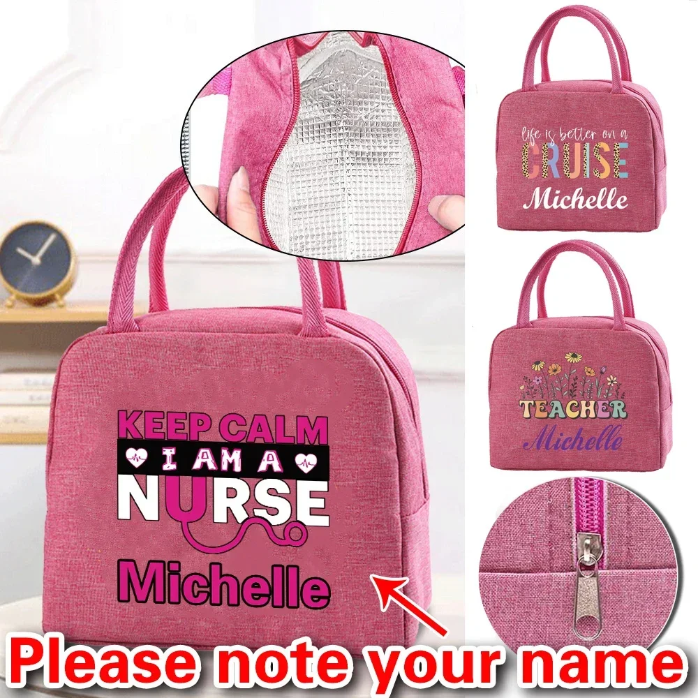 

Custom Name Lunch Bag Bento Pack Nurse Teacher Occupation Pattern Office Thermal Lunch Box Portable Waterproof Picnic Food Bag