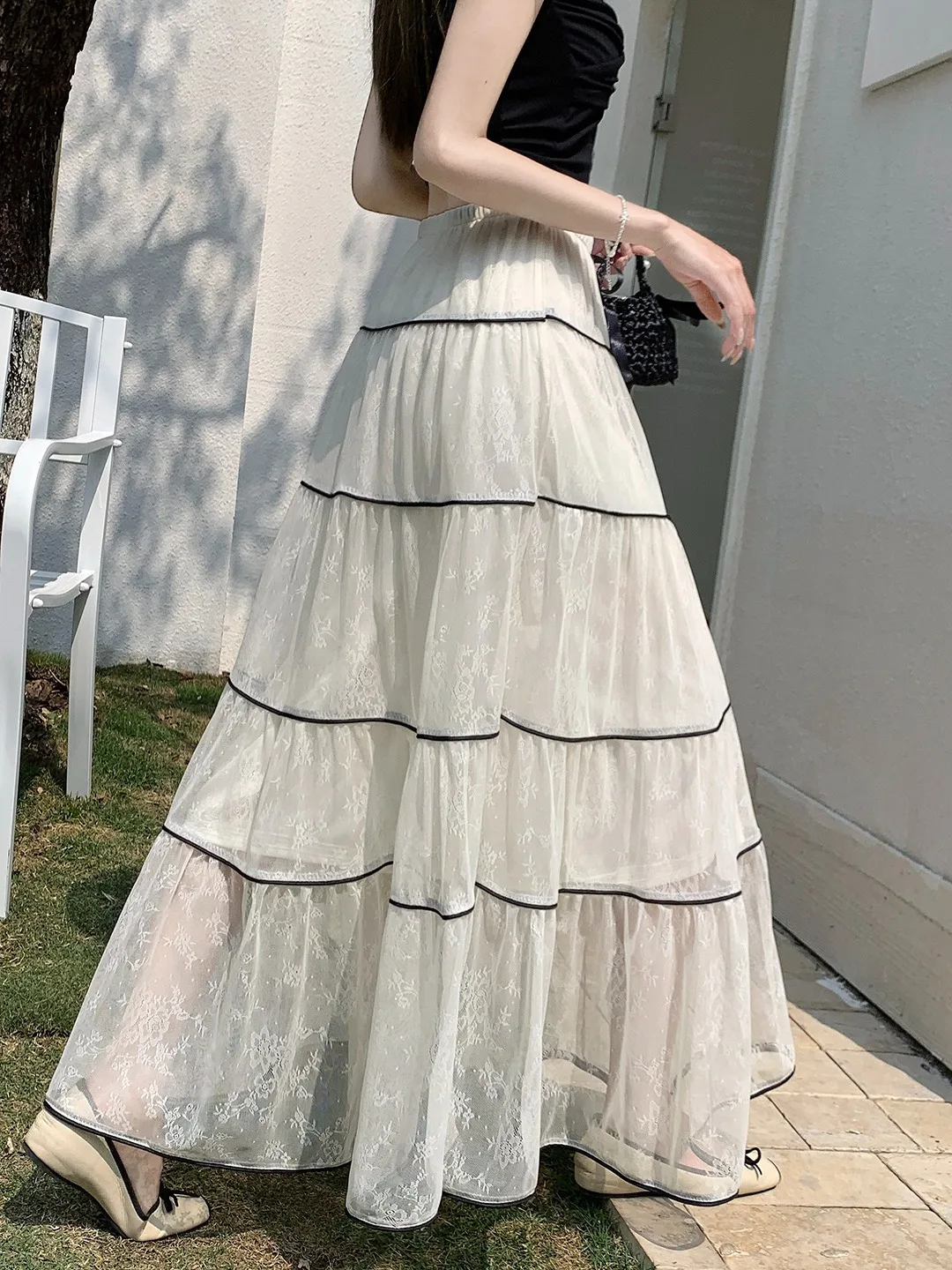 

Элегантная кружевная сетчатая юбка-полусолнце для женщин, летняя, с милым бантом, утягивающая, длинная, для прогулок по городу, с завышенной талией, многоярусная юбка B1