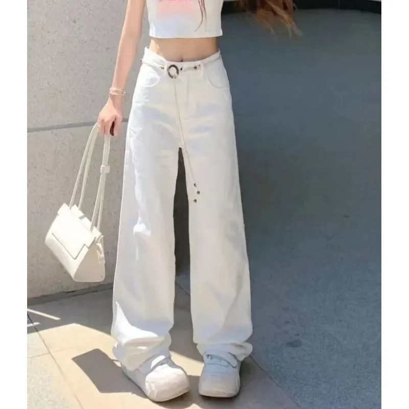 

White High Waist Women Jeans Solid American Fashion Y2K Style Vintage Streetwear Wide Leg Jean Female Trouser Baggy Denim Pants