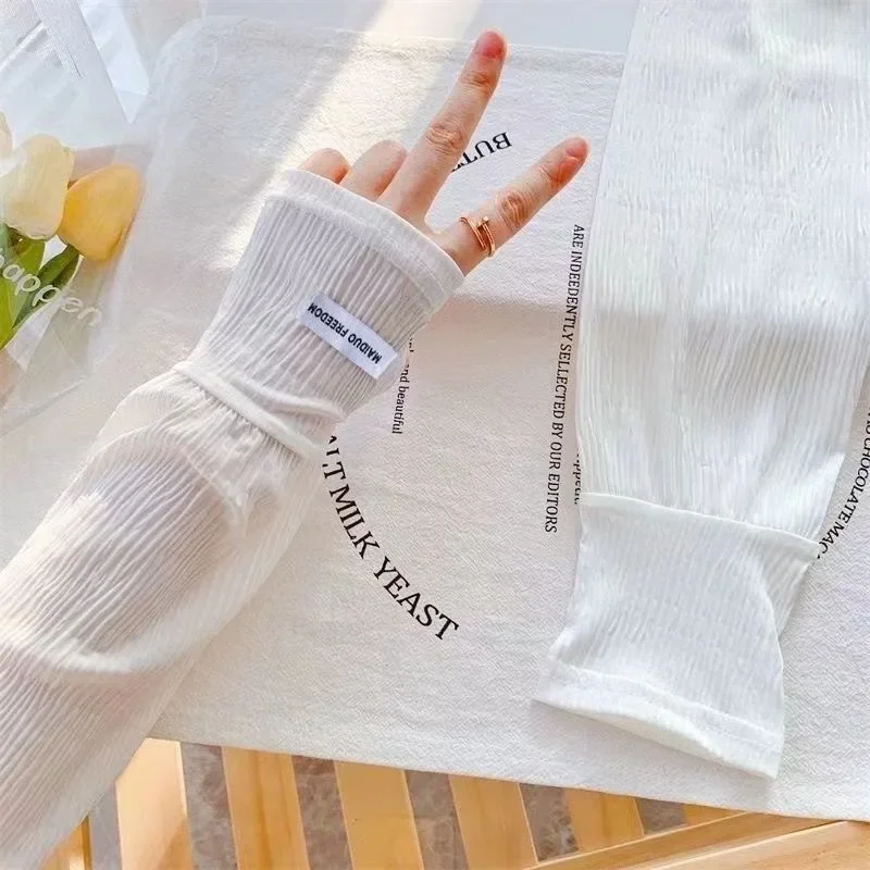 Ice Silk Sun Arm Sleeves Loose Plus Size Wrinkle Korean Fashion UV Protection Cooling Breathable Summer Driving Cycling Outings view 4