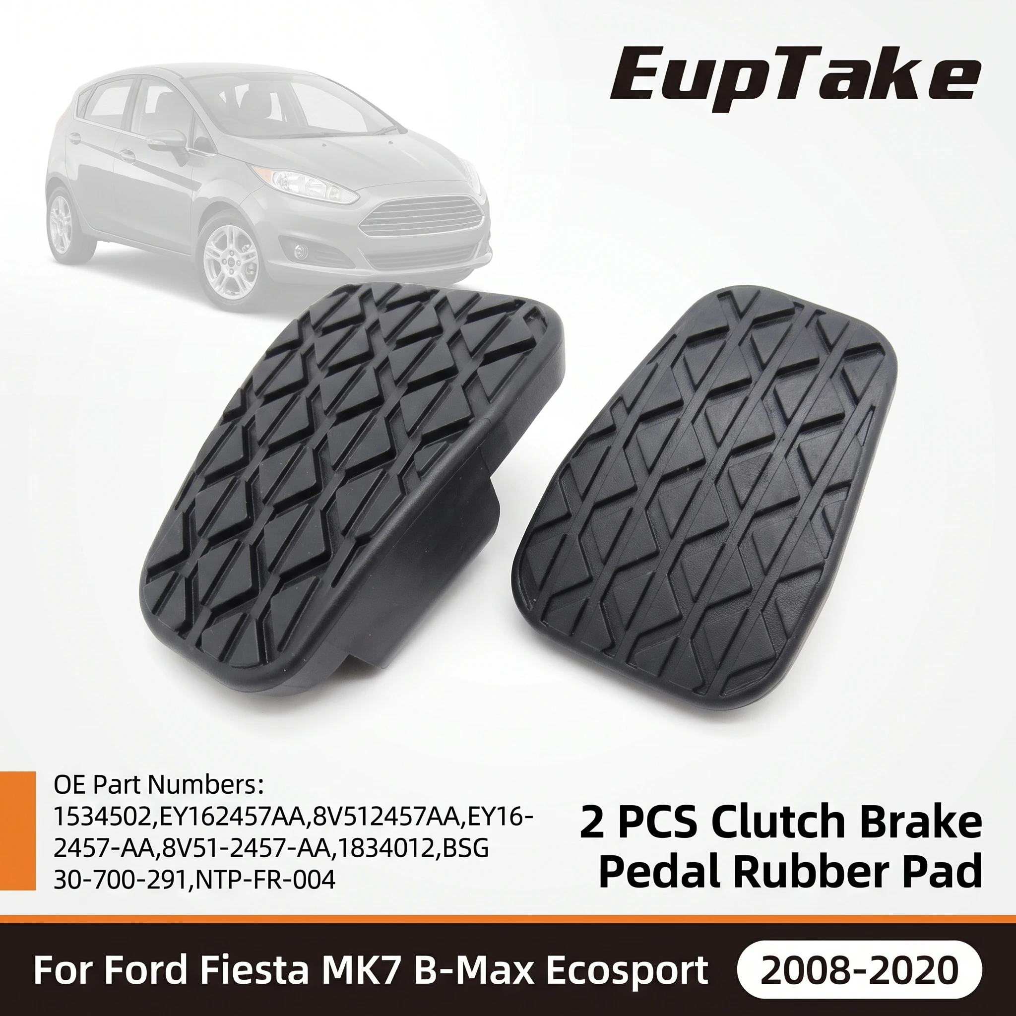 2 шт. резиновых накладок на педали сцепления и тормоза для Ford Fiesta MK7 B-Max Ecosport 1534502 EY162457AA 8V512457AA, комплект нескользящих накладок