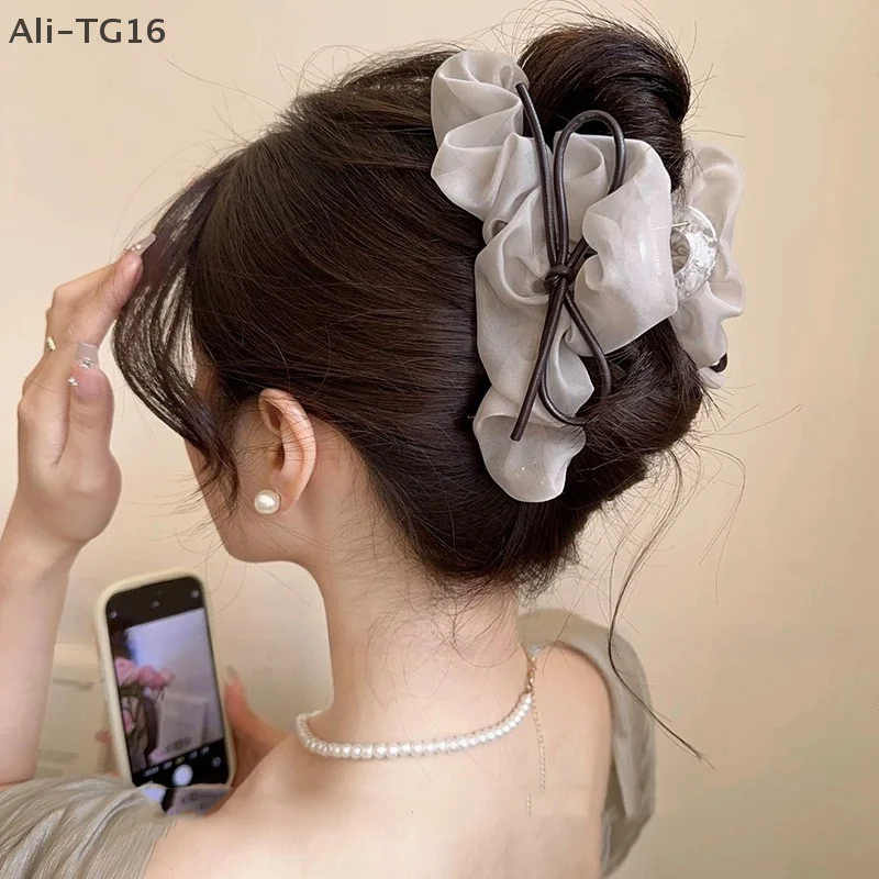 Mode Geplooide Boog Haarklauw Clips Voor Vrouwen Meisjes Zoet Groot Haar Versieren Hoofdband Franse Party Shark Clip Haaraccessoires