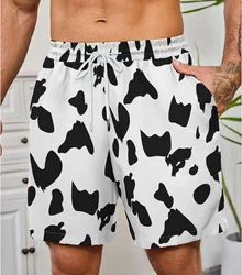 Summer Fashion New Style Cow Print Men's Casual Comfy Drawstring Shorts With Pockets For Summer Outdoor And Beach Comfort Shorts