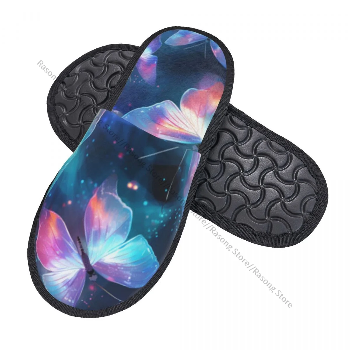 Winter Women Men Non-Slip Flat Slippers Butterflies Cosmic Background Indoor Fur Soft Warm Shoes