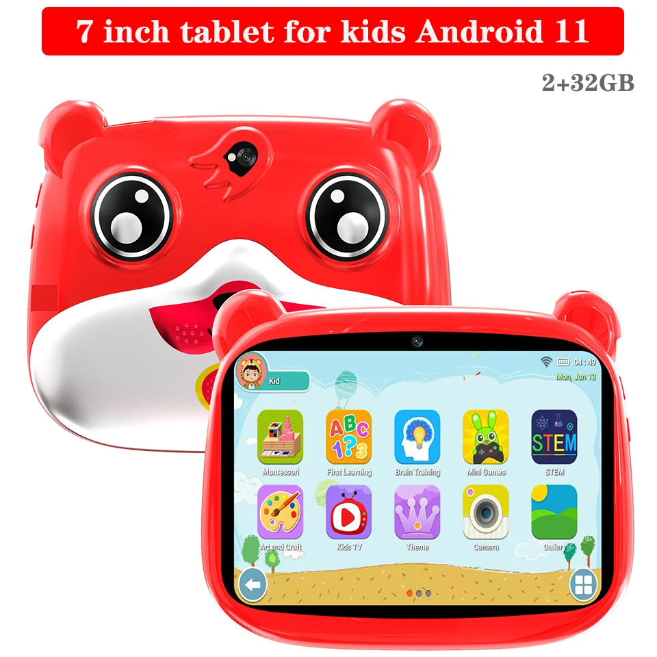 Kids Tablet Learning Tablet for Kids Android 11 2GB 32GB Toddler Educational Toy Gift for Children 7 Inch HD Dual Cameras