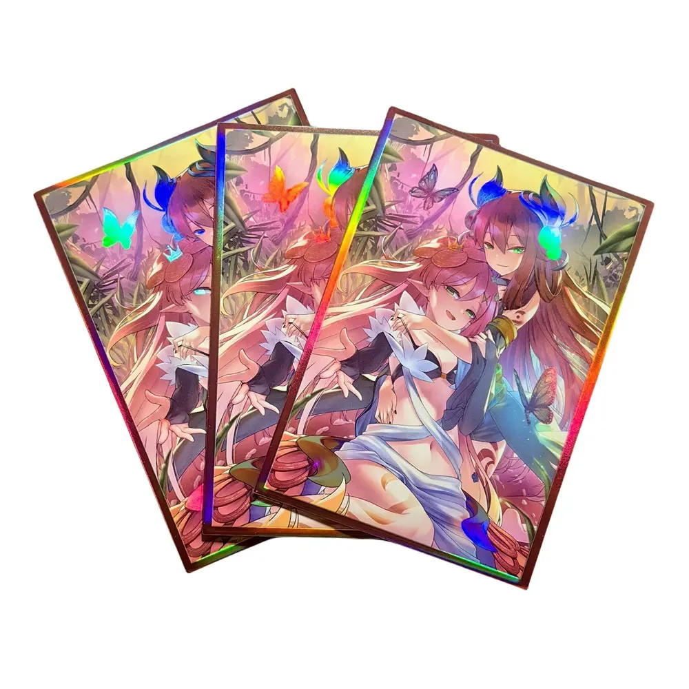 50PCS 63x90mm Trading Cards Protector Holographic Animation YuGiOh Card Sleeves Shield Laser Cute Card Deck Cover Japanese Size