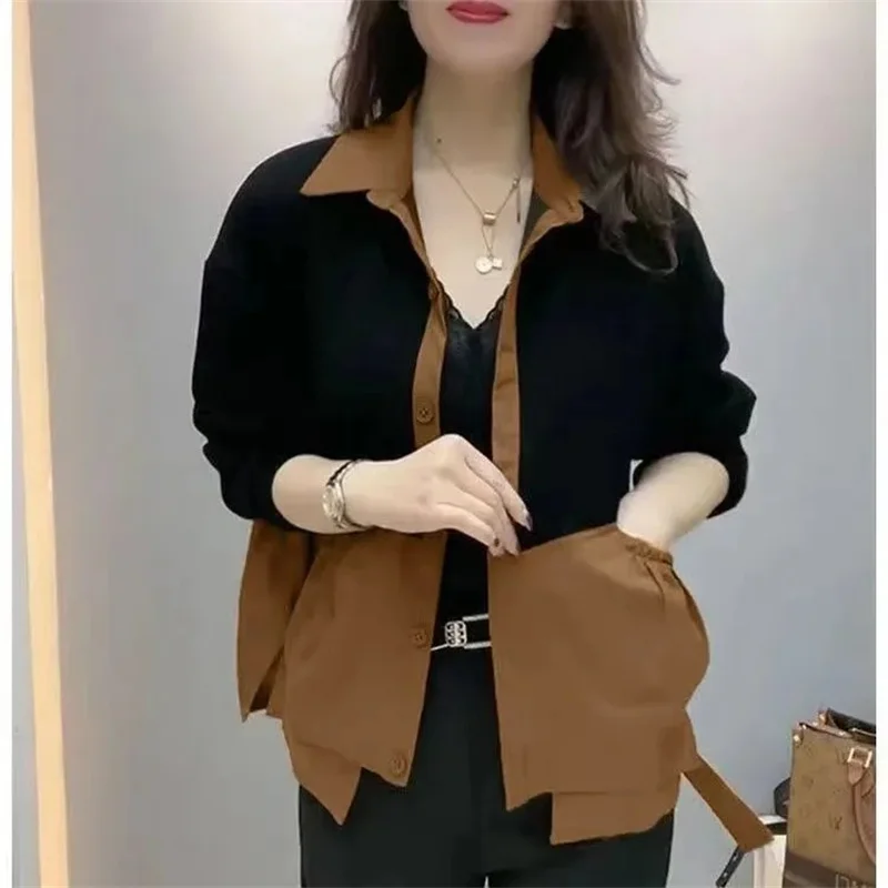 2024 Women Splicing Loose Fitting Jacket Spring Female Leisure Outerwear Ladies New Top Grade Fashion Long Sleeved Tops Coat