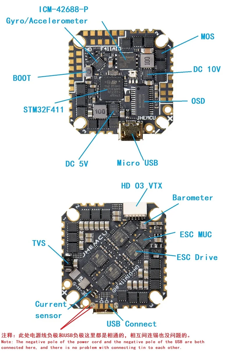 JHEMCU GHF411AIO-HD OSD Flight Controller BLheli_S 40A 3-6S 4in1 Brushless ESC for Toothpick RC FPV Racing Drone