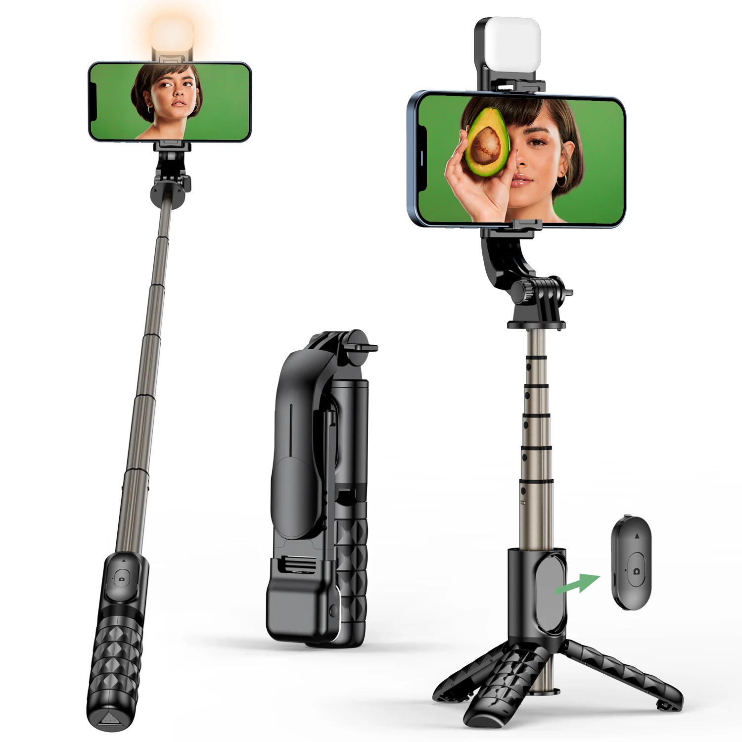 

Q10s Aluminum Alloy Mini Bluetooth Tripod Selfie Stick With Fill Light Stabilizer Tripe Holder Stand for Cell Phone