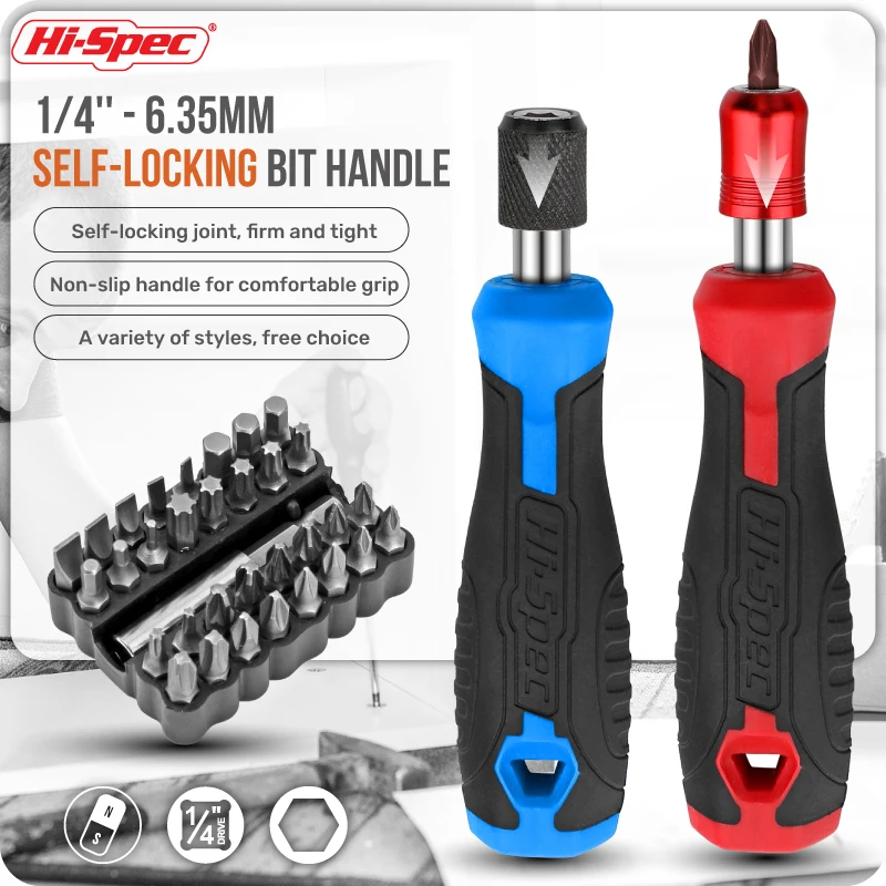 Hi-Spec Bits Set Hex Shanked Non-slip Screwdriver Handle Flat Head Cross Phillips Torx Hex Screwdriver Set Repair Kit Hand Tools