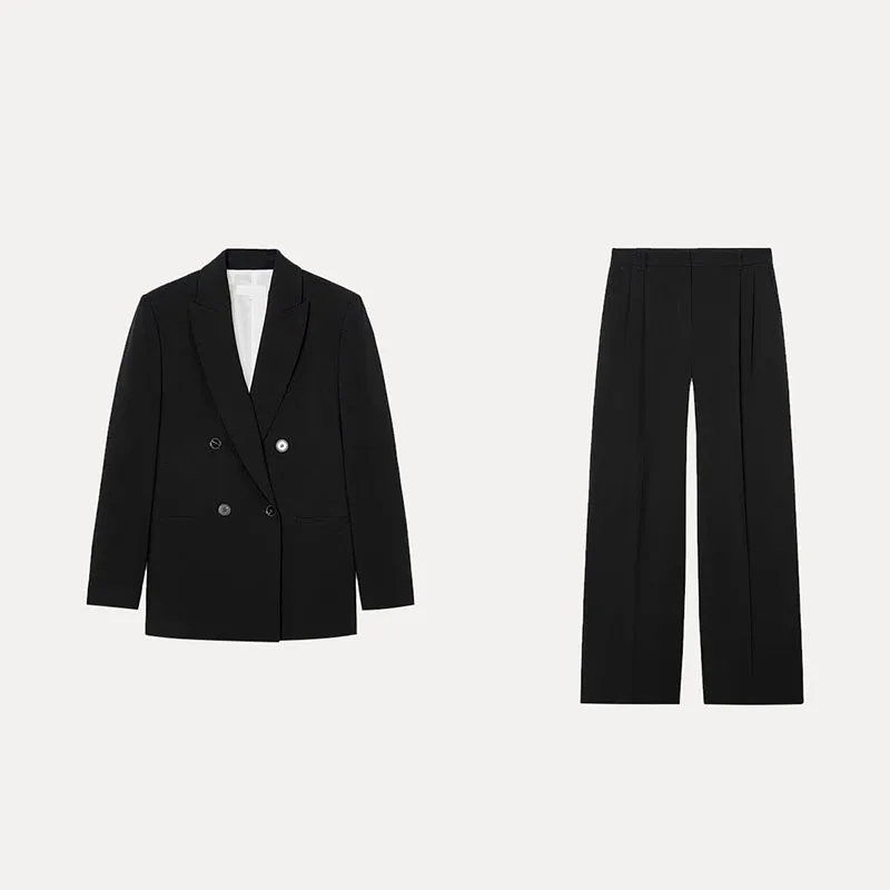 

Spring 2025 Women's Sle Suit Jaet with Pleated Wide Leg Pants Faionable Ensemble Z Brand Ladies Premium Wear
