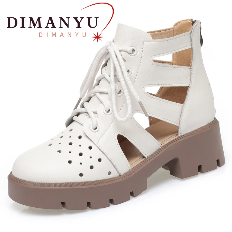 

DIMANYU Women's Summer Boots British Wind 2024 New Real Leather Ladies Ankle Boots Fashion Lace up Women's Boots