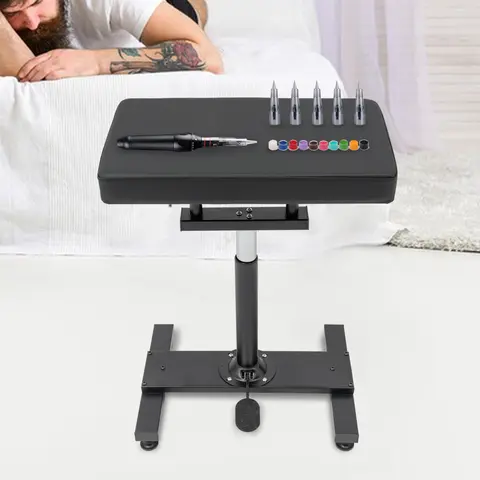 Tattoo Arm Rest Black Armrest Tattoo Station with Soft Sponge Pad Hydraulic Adjustable Height & Tilt Tattoo Armrest Stand