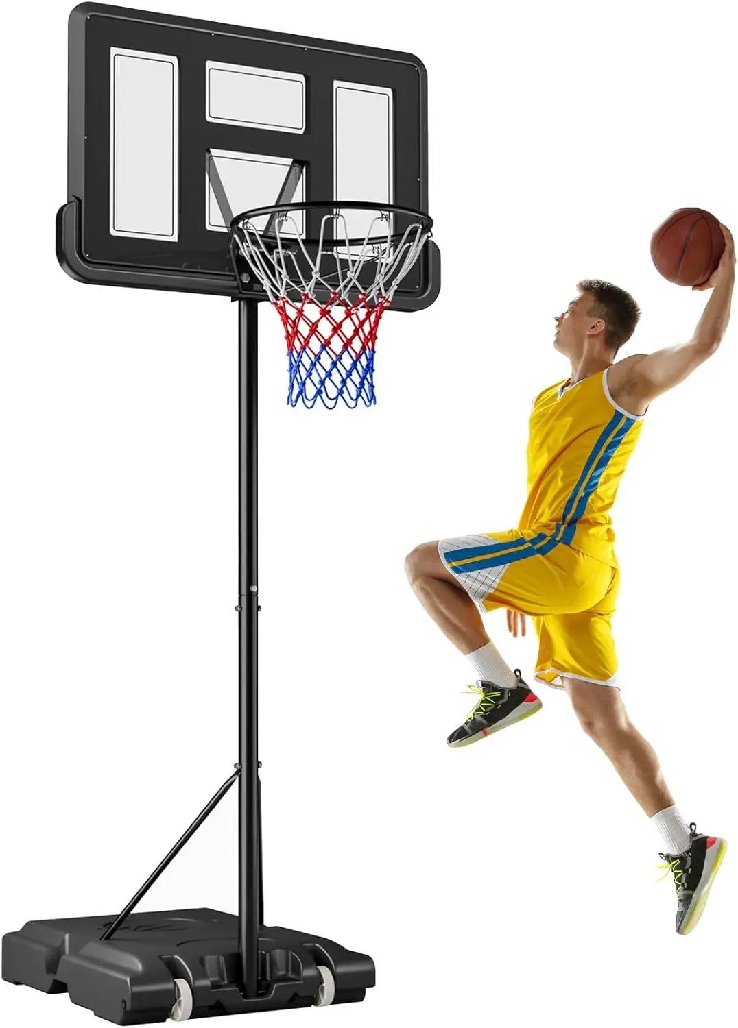 

Basketball Hoop Outdoor 4.4-10FT Adjustable Height, Portable Baskebtall Goal System with 44 inch Shatterproof Backboard