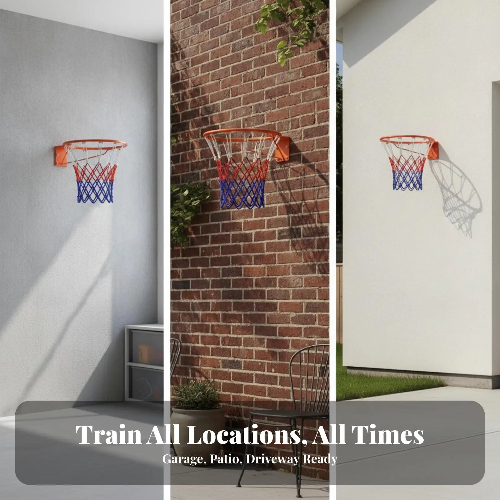 Steel Basketball Ring Wall Mounted with Colorful Nylon Net for Outdoor Play