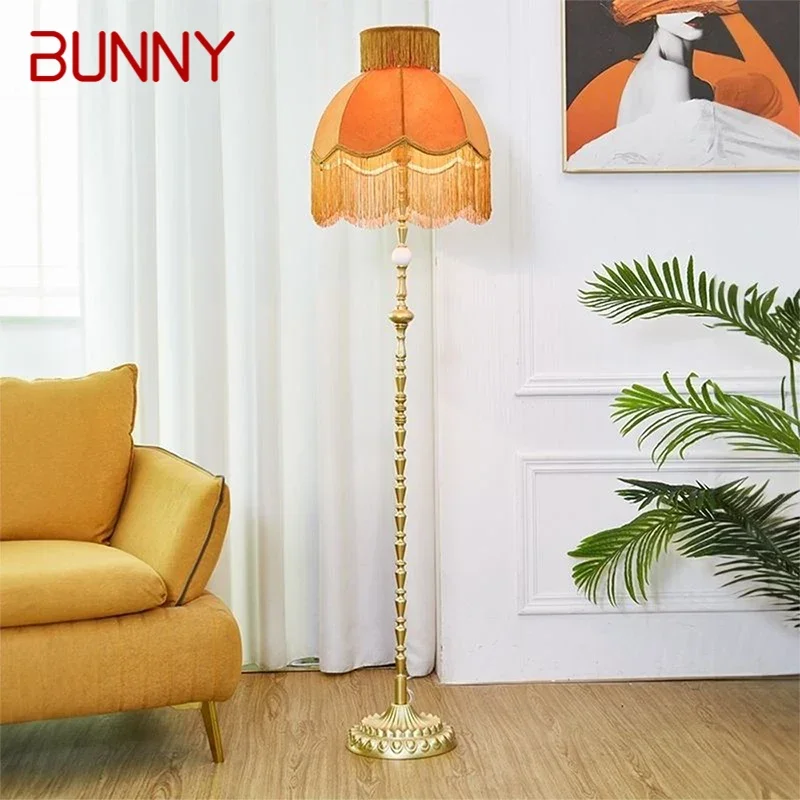 BUNNY French Tassel Retro Floor Lamp Luxury Orange Living Room Sofa Bedroom Study European American Vertical Bedside Floor ures