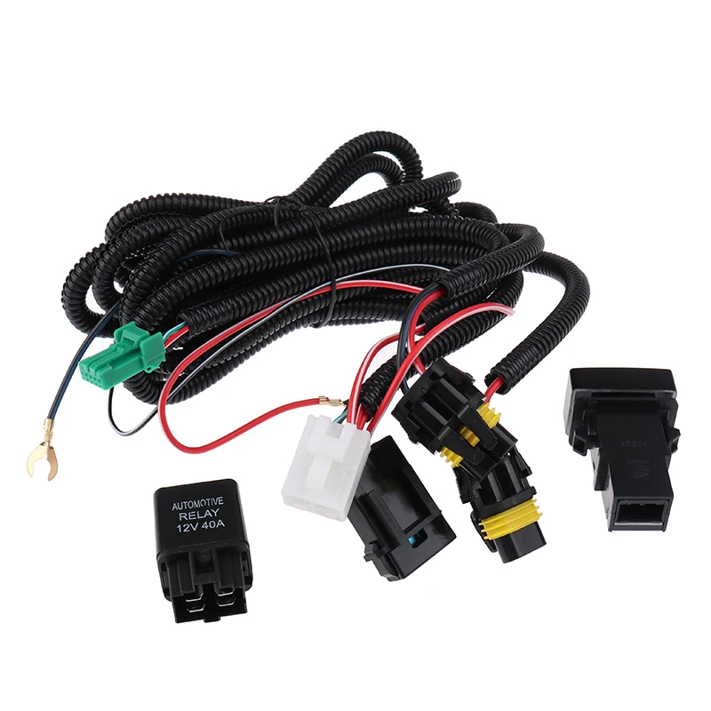 H11 Fog Light Wiring Harness Sockets Wire LED indicators Switch 12V 40A Relay