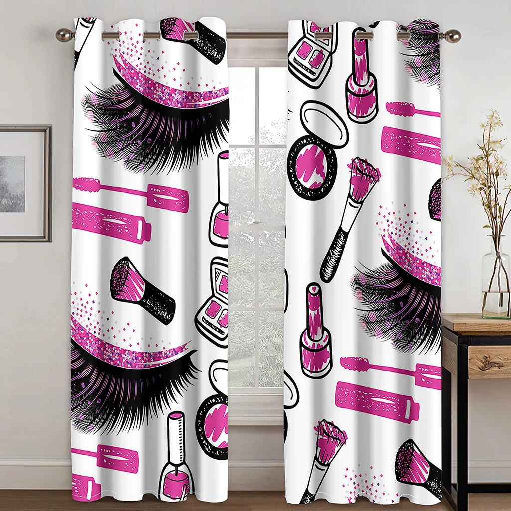 Sexy Pink Make-up Eyes Eyeflash Girl Window Curtains Blinds for Living Room Kids Bedroom Kitchen Door Home Decor 2Pcs Bothroom