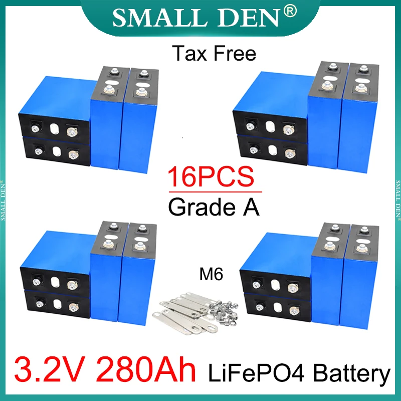 

16PCS NEW 3.2V 280Ah Lifepo4 Rechargeable Battery 3C Lithium iron phosphate DIY 12v24v Electric car Boat RV Golf cart Power tool