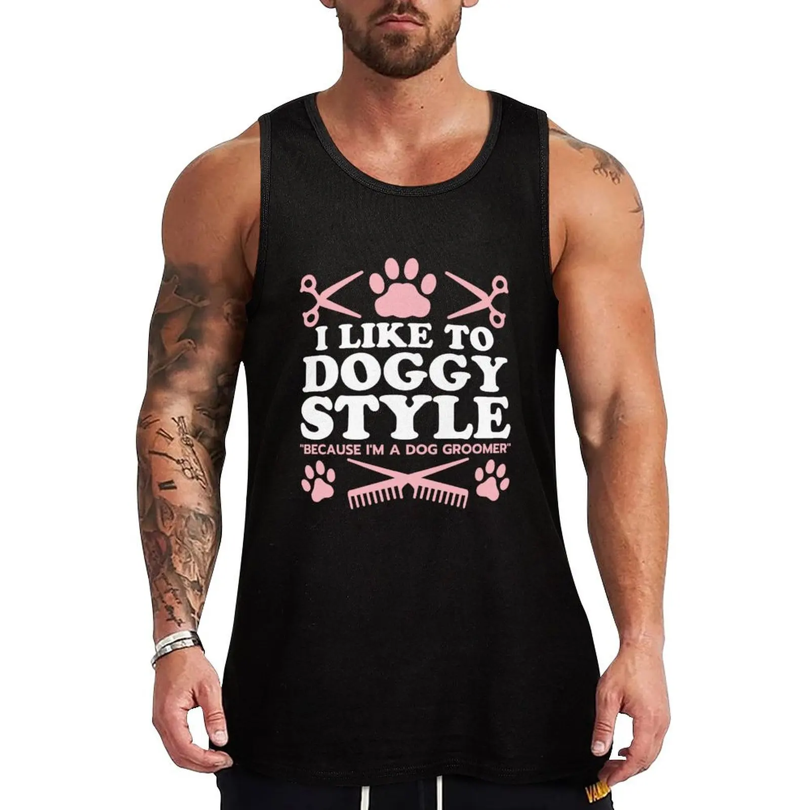 Funny Dog Groomer I Like To Doggy Style Dog Grooming Tank Top vests for men gym clothing T-shirts men Vest for boy