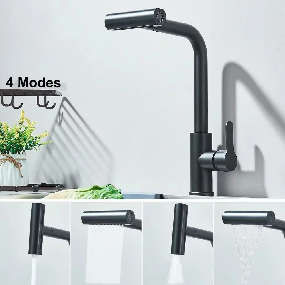 

Rotation Function Stainless Steel Kitchen Faucet Single Handle 4 Modes Waterfall Faucet Hot And Cold Water Multifunction
