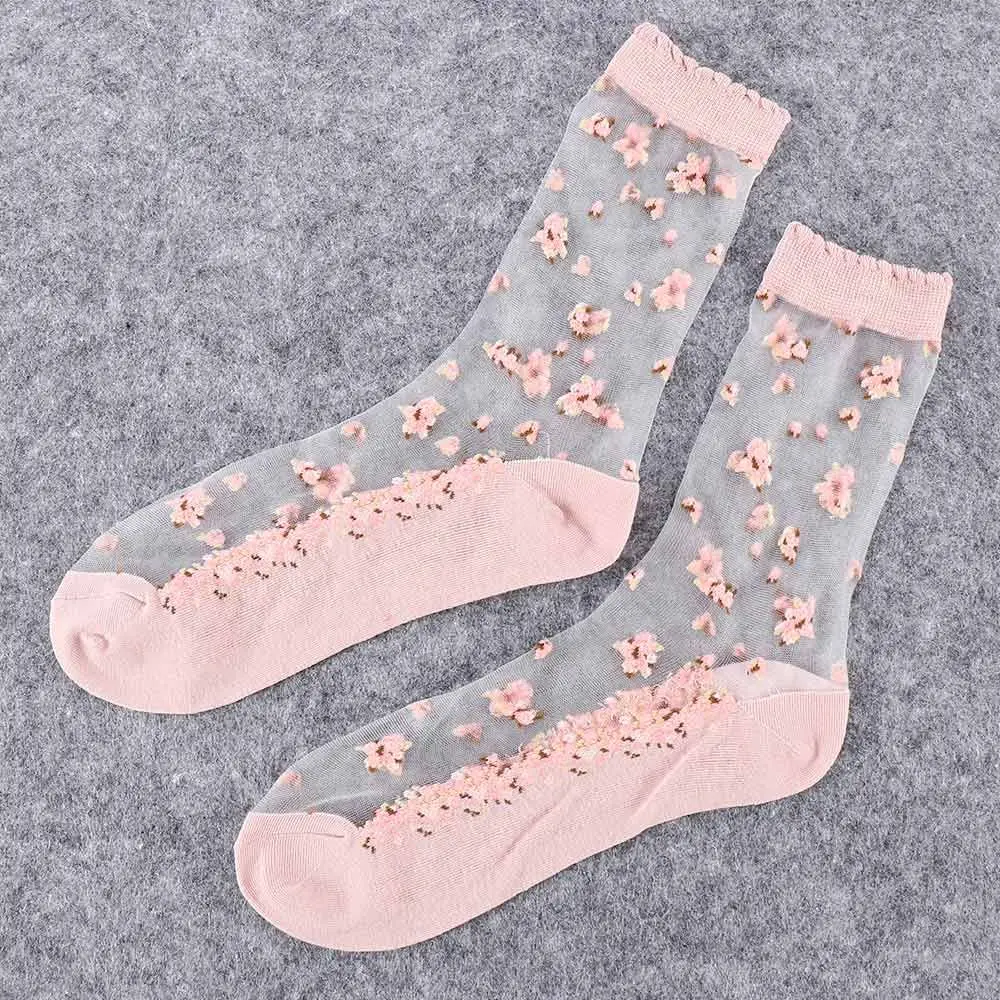 Leisure Transparent Glass Silk Thin Bow Jacquard Ankle Socks Socks Short Sock Crystal Sock