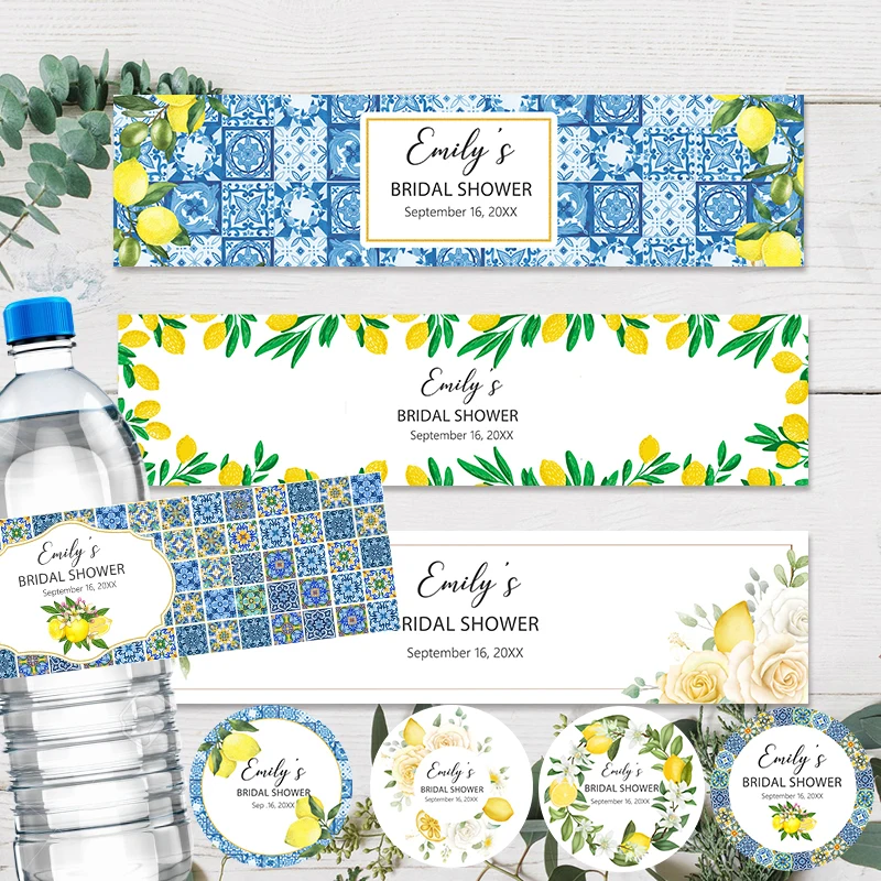 Custom Lemon Bridal Shower Stickers Personalized Water Bottle Labels Lemon Themed  Labels for Bride to be Baby Shower Decor