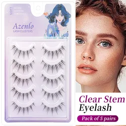 5pairs false eyelashes natural reusable microfiber fake eyelash Clear Band sweat-proof eye lashes natural beautiful easy to wear