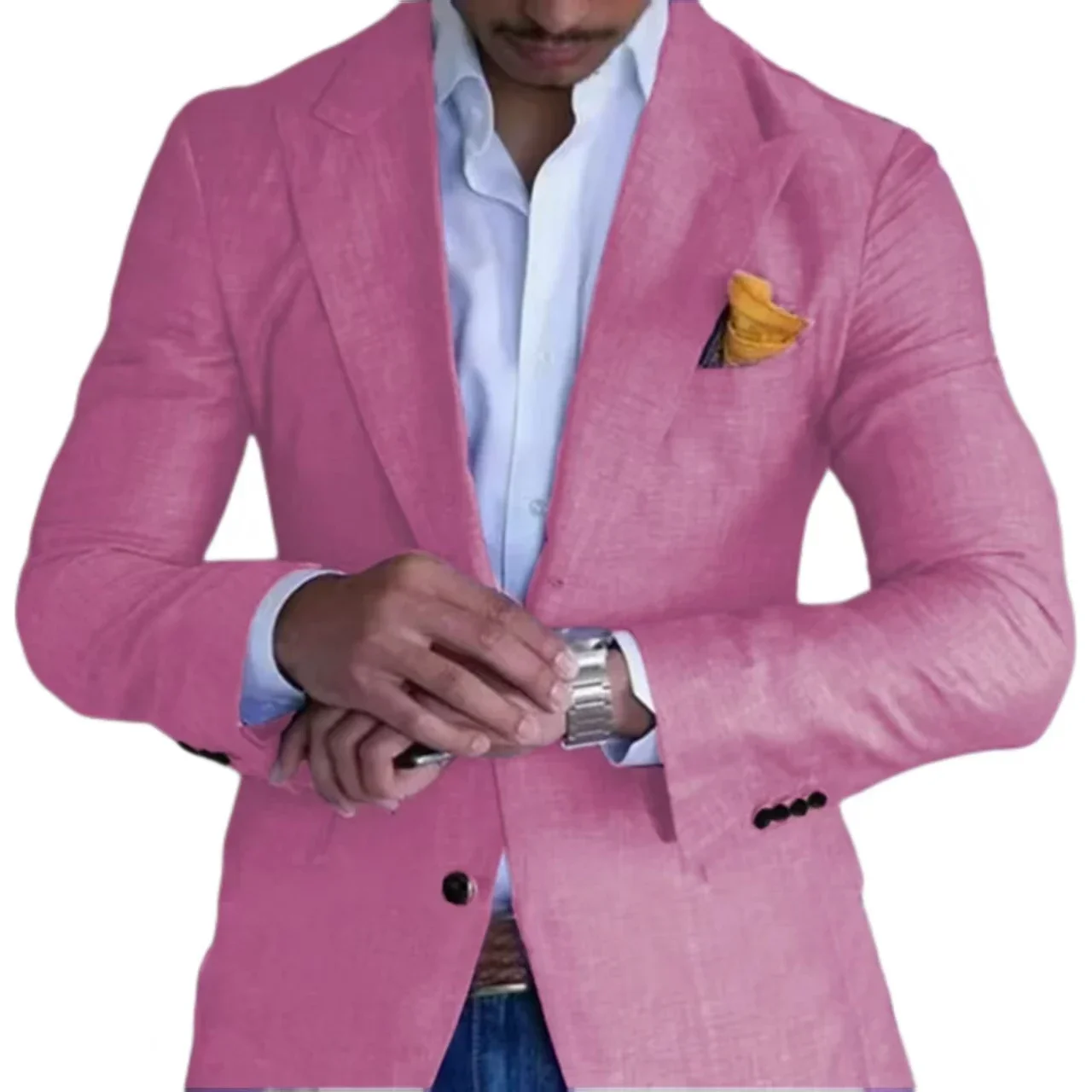 Veste élégante 1 pièce pour homme, en lin, simple boutonnage, pour fêtes, vêtements haut de gamme, b