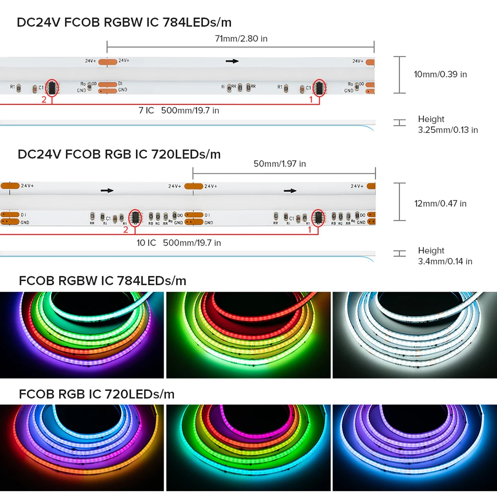 FCOB SPI RGBW IC LED Light Strip WS2814 Addressable 784 LED Dream Color 10mm DC24V SK6812 High Flexible FOB COB Lights RA90 IP30