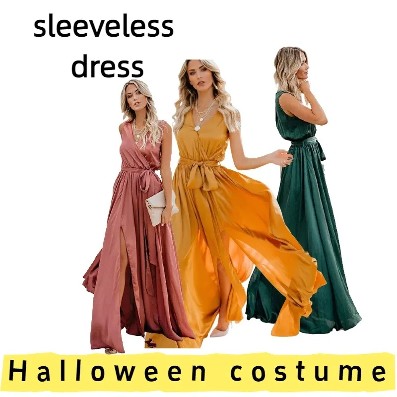 

Women's V-Neck Sleeveless High Slit Maxi Dress for Evening Parties Weekend Gatherings Summer Vacations Formal Events