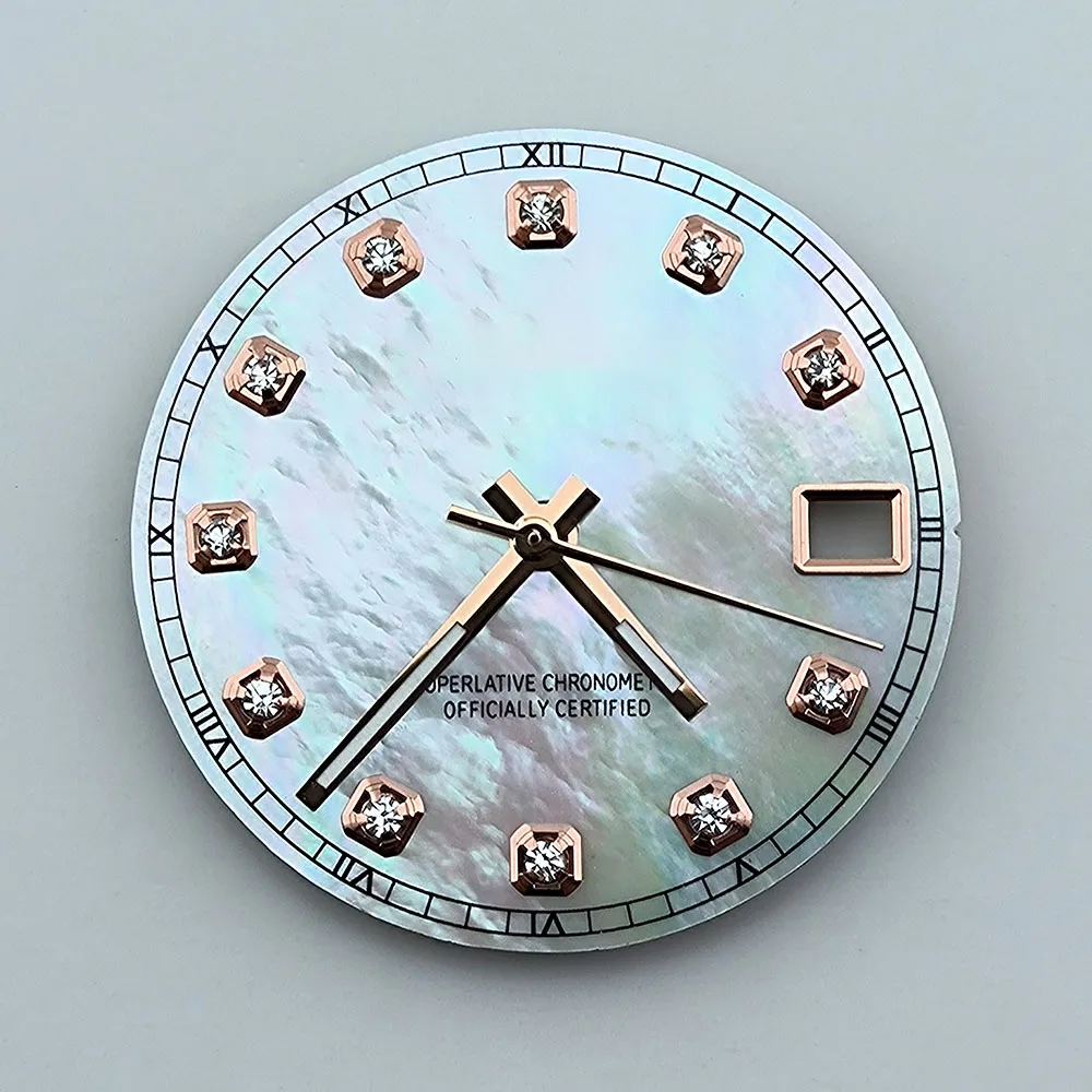 NH35 Diamond Dial S dial Pearl Shell Dial 28.5mm Suitable for NH35/NH36 Movement Watch Repair Tool