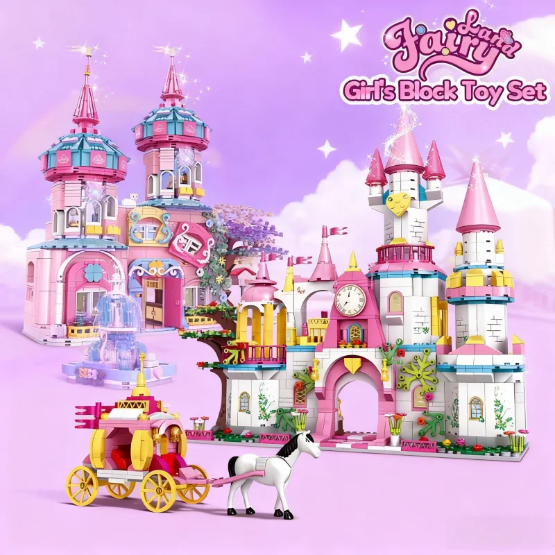 

Woma Children's Building Block Toys Princess Series Swan Lake Castle Villa House Carriage Puzzle Model For Girls Brithday Gifts
