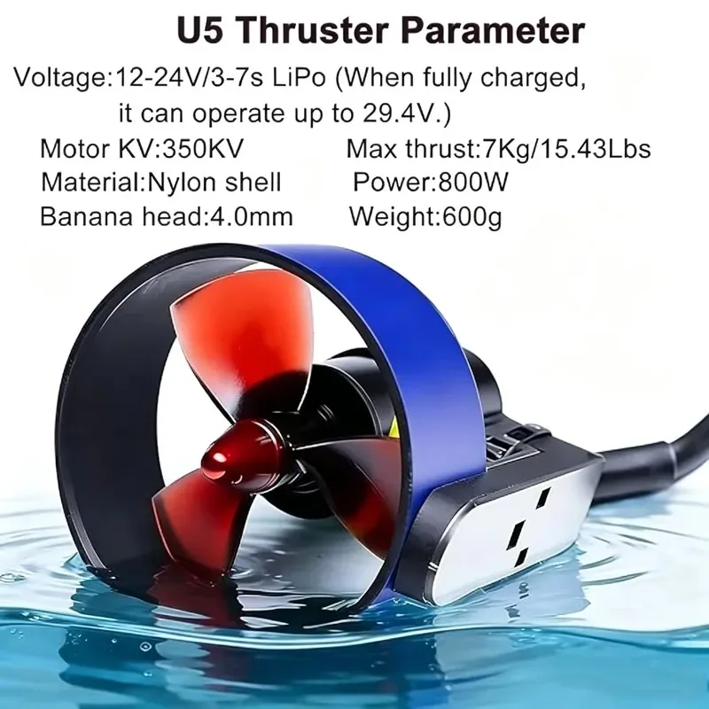Hot Sale U5 1000W 16kg Thrust 24V Brushless Underwater Thruster Fin Electric Propeller for Kayaks Water Tube SUP Board