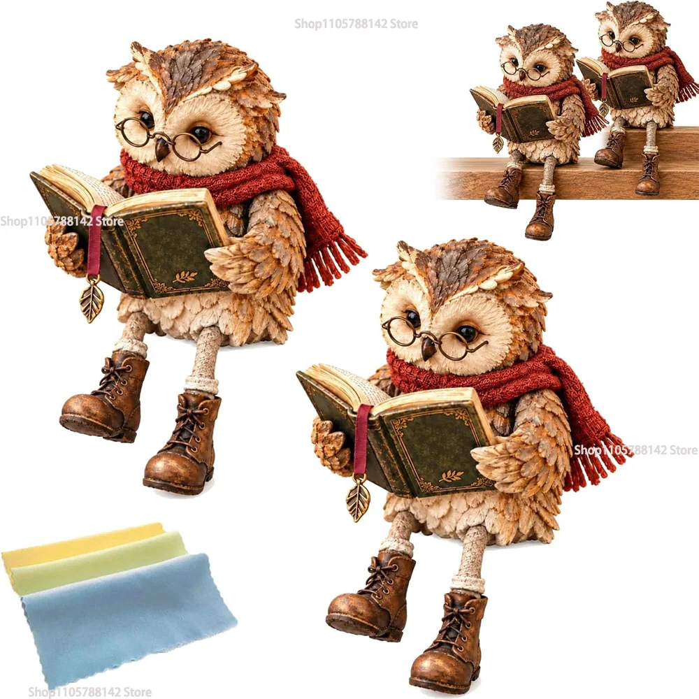 Reading Reading Owl Figurine with Book Round Glasses Vintage Rustic Shelf Whimsical Dangle Legs Resin Ornament Shelf Sitter Home Decor - Aliexpress Deal