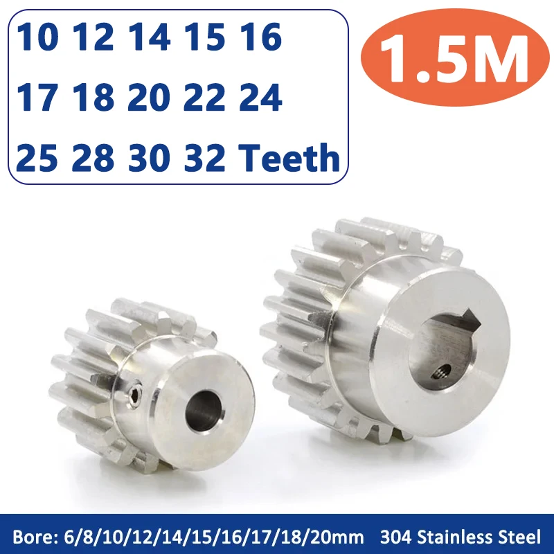 

1pc 12T-32T 1.5M 304 Stainless Steel Spur Gear with Step 1.5 Module 12 14 15 16 17 18 20 22 24 25 28 30 32 Teeth Motor Gears