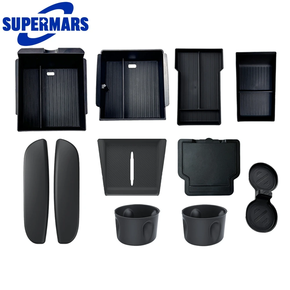9pcs-set-center-console-upper-lower-storage-tray-armrest-hidden-box-cup-holder-mat-for-tesla-model-y-l-2026-long-wheelbase-6seat