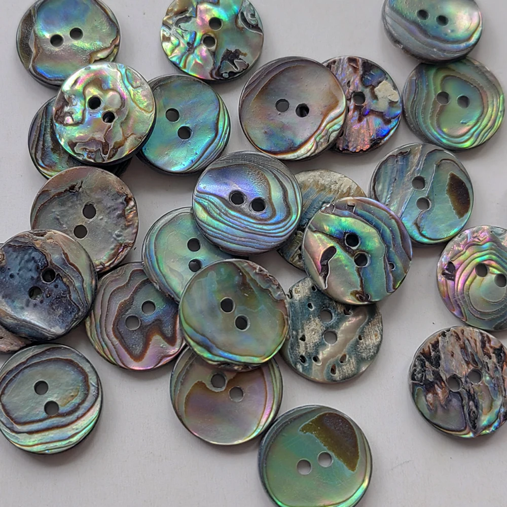 144pcs 14mm / 15mm 2 Holes Natural Dark Abalone Shell Sewing Buttons for Clothing DIY High Quality Shell Buttons Wholesale view 5