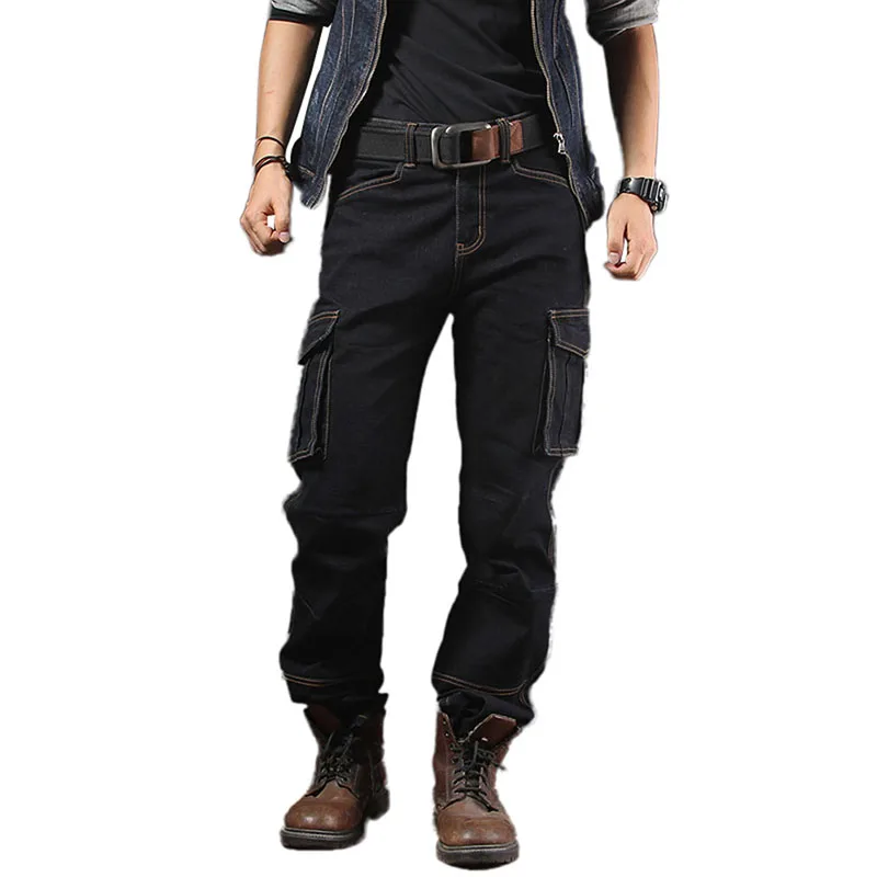 

Idopy Men`s Casual Motorcycle Workwear Multi Pockets Denim Biker Cargo Jeans Pants For Male Plus Size