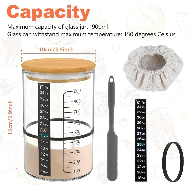 

900ml Sourdough Starter Container with Wooden Lid Sourdough Starter Jar Wide Mouth Clear Sourdough Fermentation Home Glass Jar
